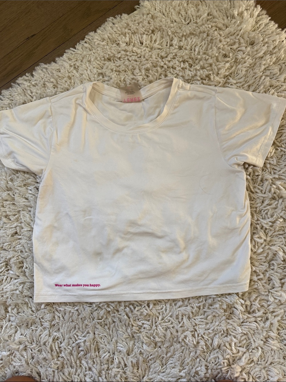 Terez White Crop Tee with Pink Slogan Accent